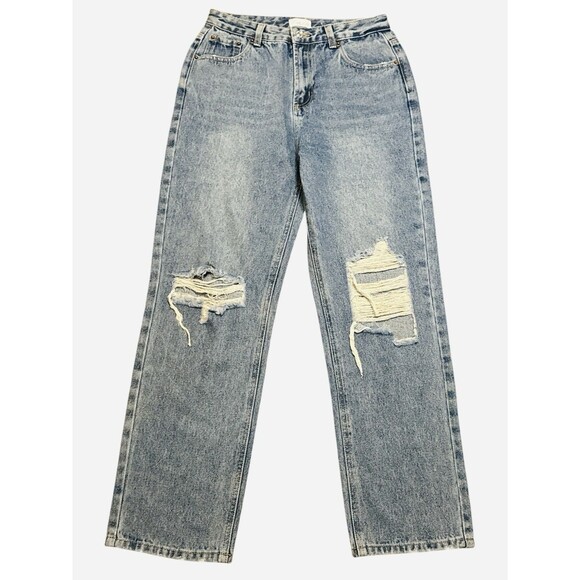 Pink Lily Distressed High Rise Straight Leg Light Wash Jeans Size 27 Bohemian - Picture 1 of 6